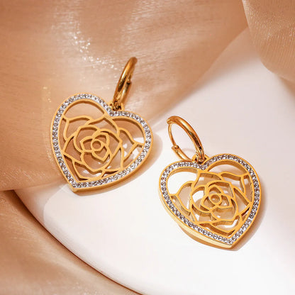 1 Pair Vintage Style Tree Flower Plating Inlay Titanium Steel Zircon 18k Gold Plated Drop Earrings