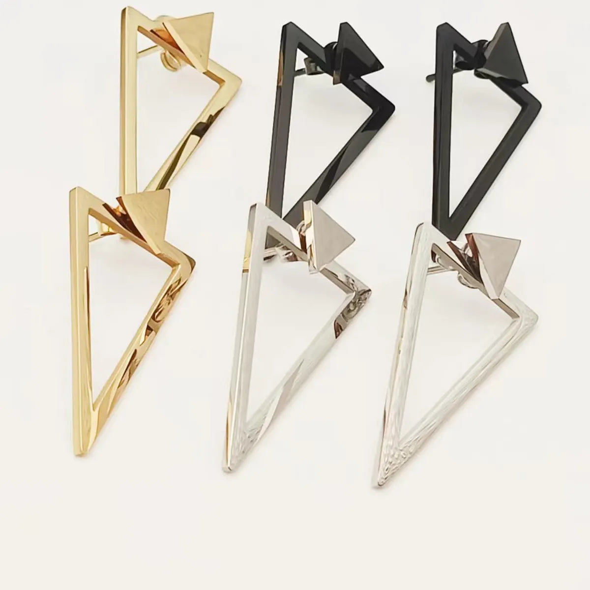 1 Pair Vintage Style Triangle Geometric Plating Stainless Steel Drop Earrings