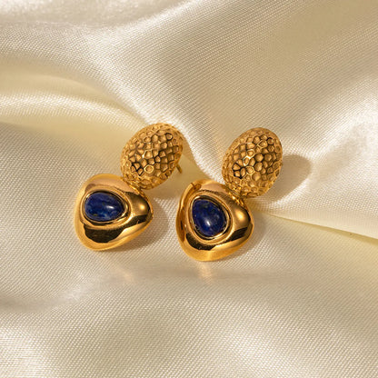 1 Pair Vintage Style Triangle Plating Inlay Stainless Steel Lapis Lazuli Natural Stone 18k Gold Plated Ear Studs