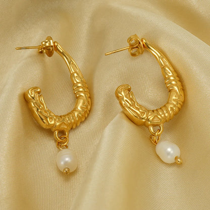 1 Pair Vintage Style U Shape Solid Color Pearl Plating Stainless Steel 18k Gold Plated Drop Earrings