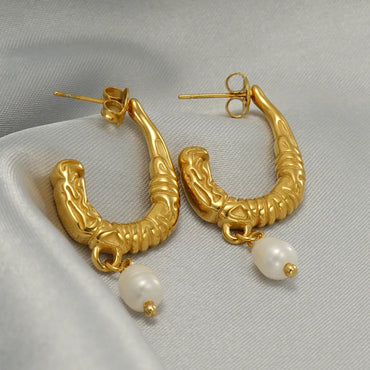 1 Pair Vintage Style U Shape Solid Color Pearl Plating Stainless Steel 18k Gold Plated Drop Earrings