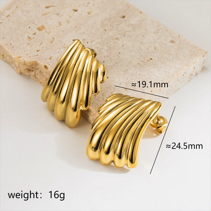 1 Pair Vintage Style Vacation Classic Style Stripe Grid Side Stripe Water Drop Stainless Steel 18k Gold Plated Ear Studs