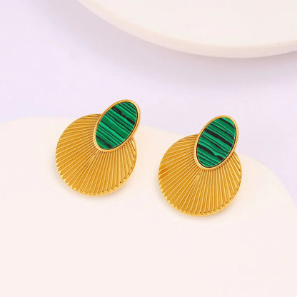 1 Pair Vintage Style Vacation Simple Style Oval 304 Stainless Steel 316 Stainless Steel  Malachite 18K Gold Plated Drop Earrings