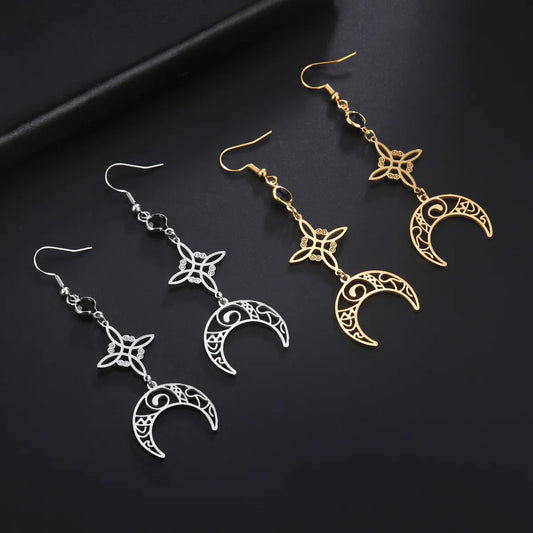 1 Pair Vintage Style Witch Knot Moon Solid Color Plating Hollow Out Stainless Steel Ear Hook