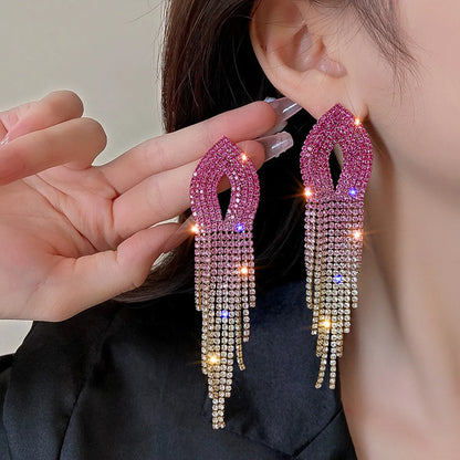 1 Pair Wedding Vacation Gradient Color Plating Hollow Out Rhinestone Drop Earrings