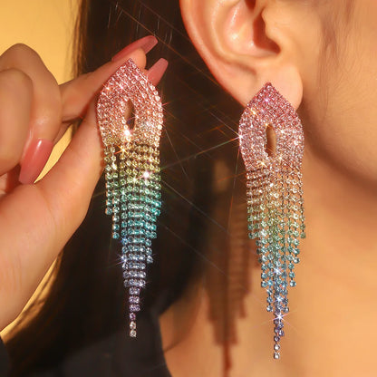 1 Pair Wedding Vacation Gradient Color Plating Hollow Out Rhinestone Drop Earrings