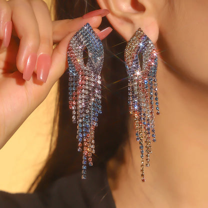 1 Pair Wedding Vacation Gradient Color Plating Hollow Out Rhinestone Drop Earrings