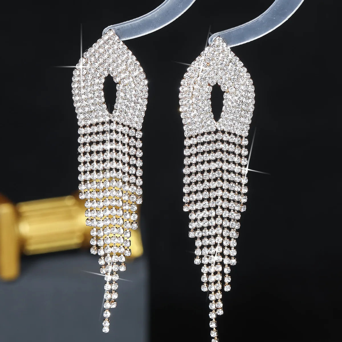 1 Pair Wedding Vacation Gradient Color Plating Hollow Out Rhinestone Drop Earrings