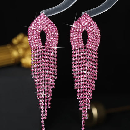 1 Pair Wedding Vacation Gradient Color Plating Hollow Out Rhinestone Drop Earrings