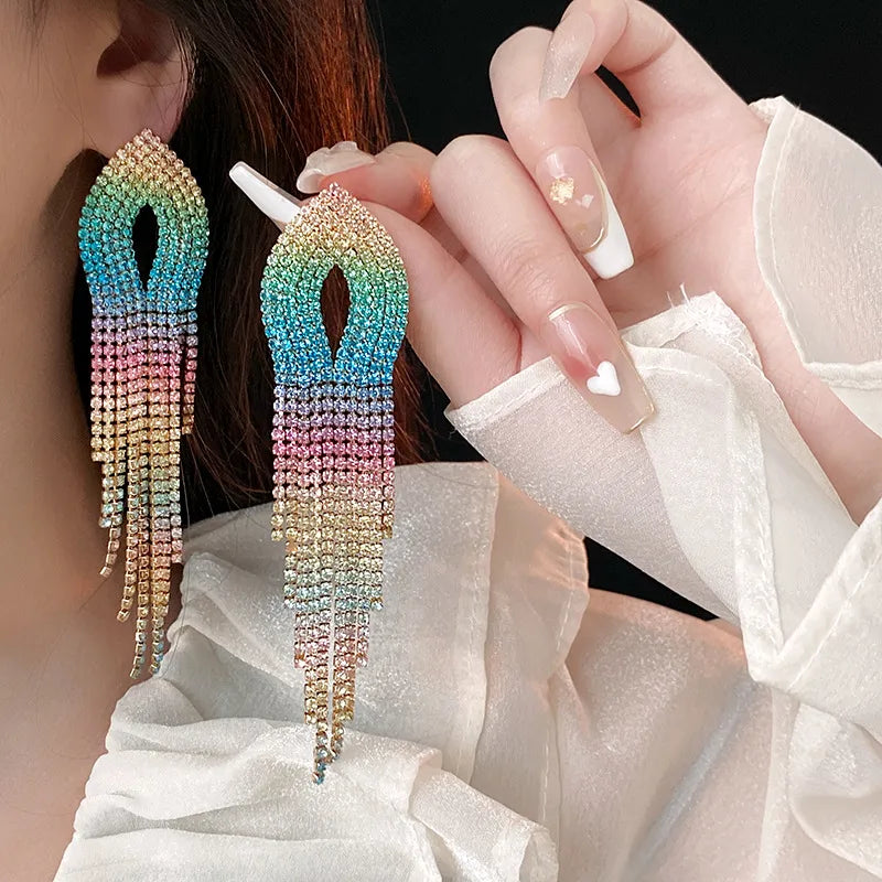 1 Pair Wedding Vacation Gradient Color Plating Hollow Out Rhinestone Drop Earrings