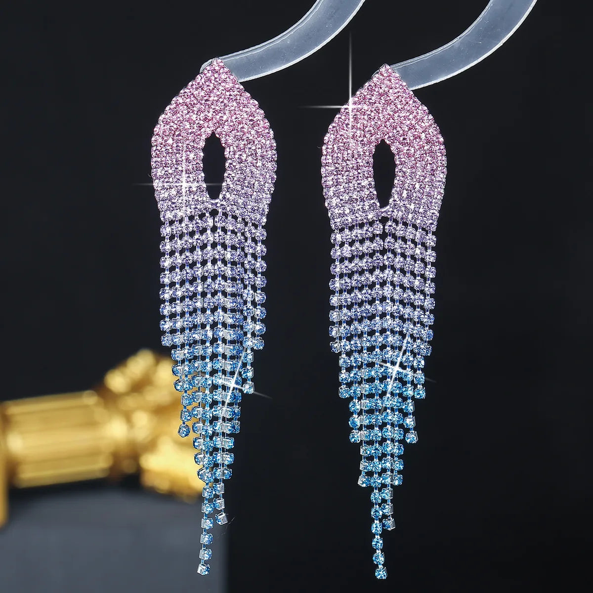 1 Pair Wedding Vacation Gradient Color Plating Hollow Out Rhinestone Drop Earrings