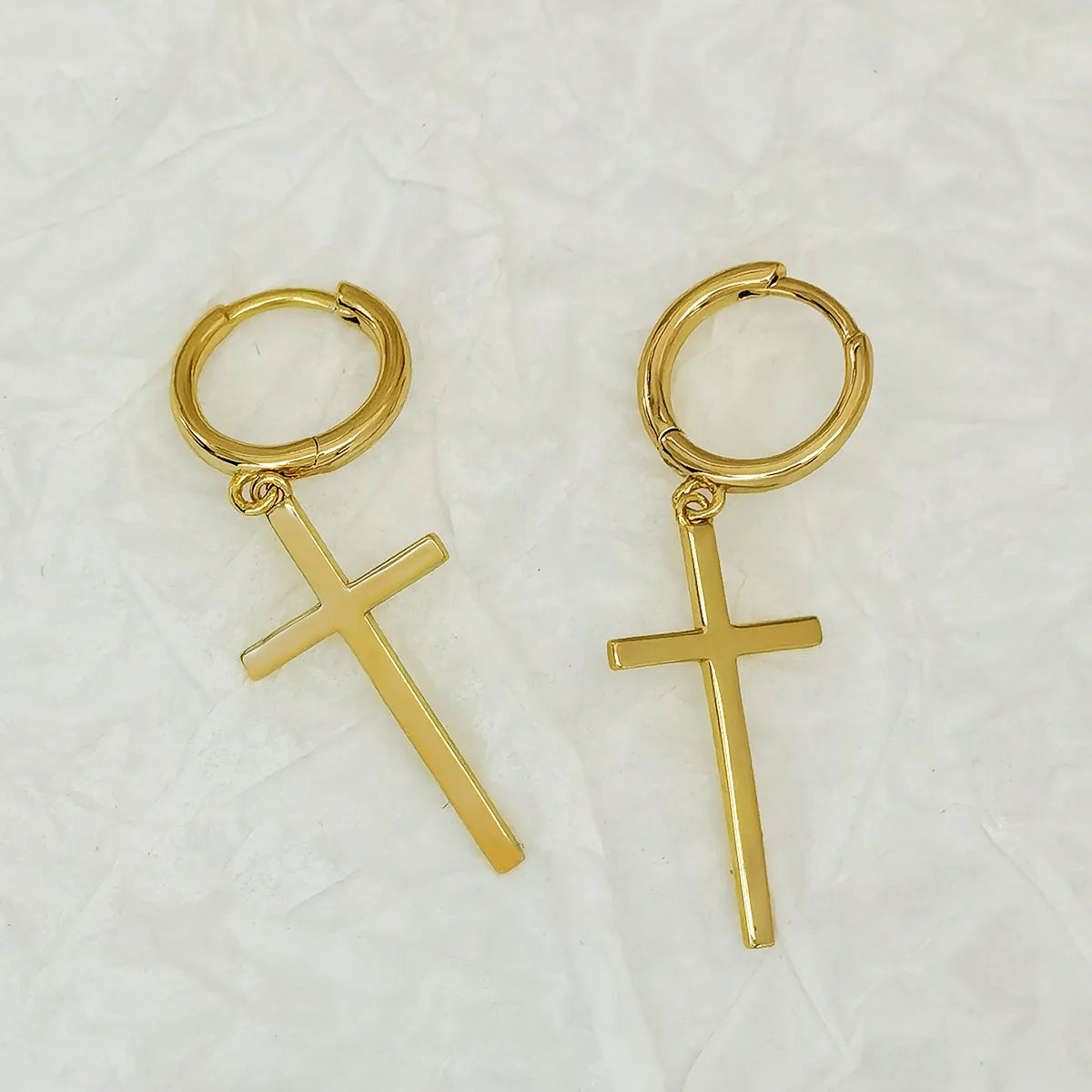 1 Pair White Gold Plated Gold Plated Sterling Silver Cross Drop Earrings