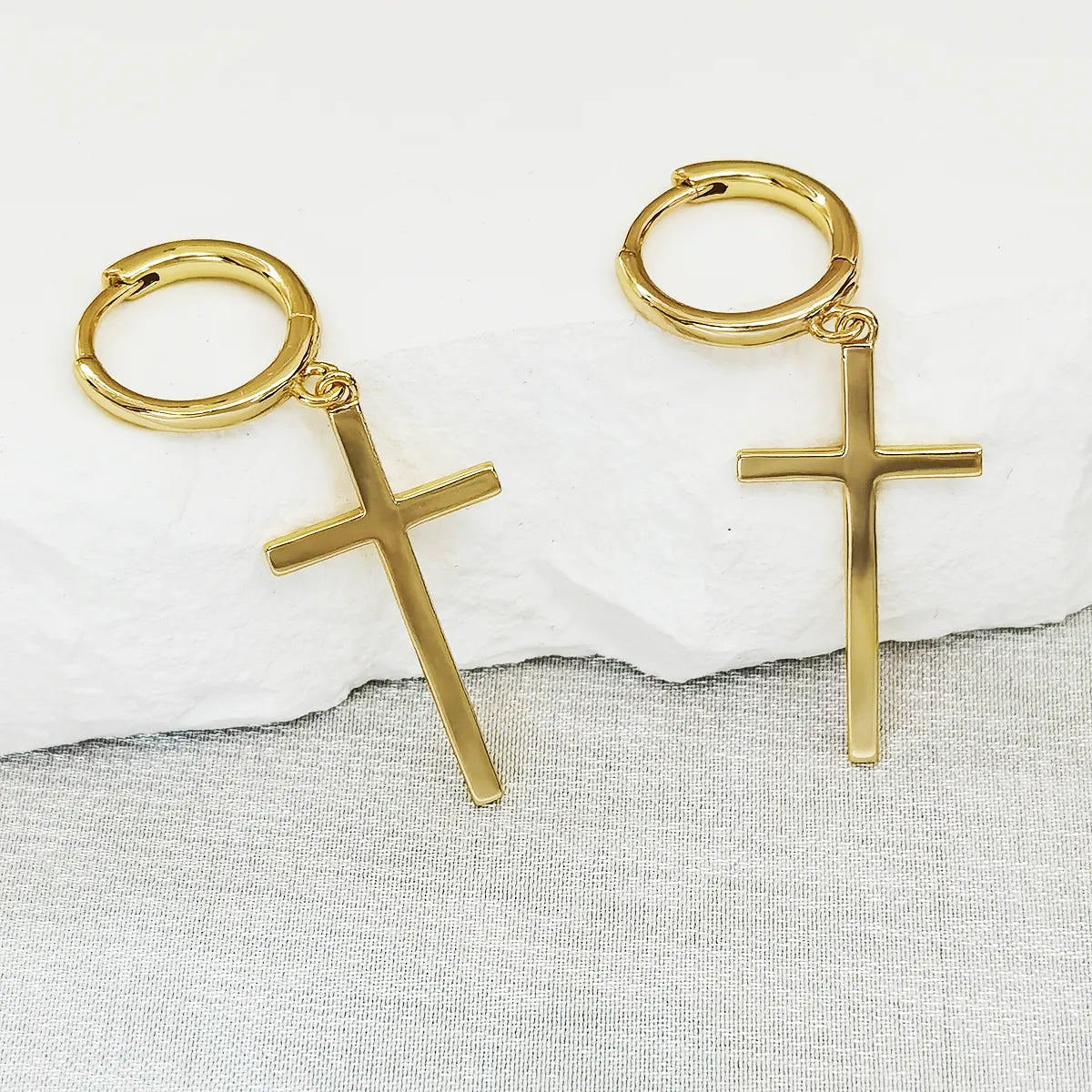 1 Pair White Gold Plated Gold Plated Sterling Silver Cross Drop Earrings