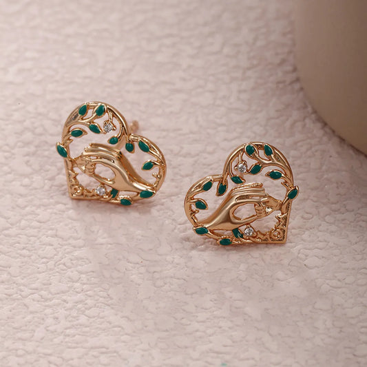 1 Pair XUPING Artistic Heart Shape Enamel Hollow Out Copper Alloy Artificial Gemstones 18K Gold Plated Ear Studs