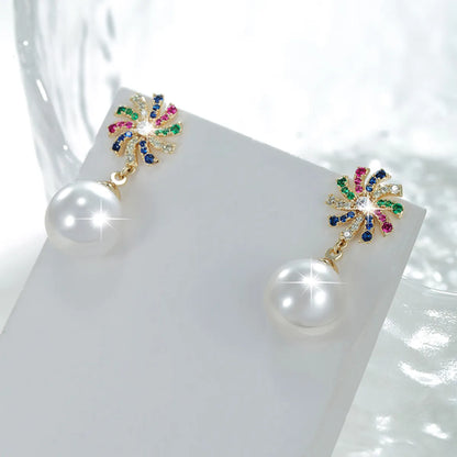 1 Pair Xuping Shiny Round Plating Inlay Alloy Copper Alloy Artificial Gemstones Artificial Pearls 14k Gold Plated 18k Gold Plated White Gold Plated Drop Earrings