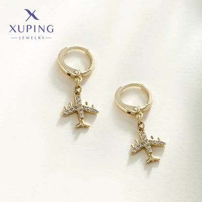 1 Pair XUPING Simple Style Airplane Plating Copper Artificial Gemstones 18K Gold Plated Drop Earrings