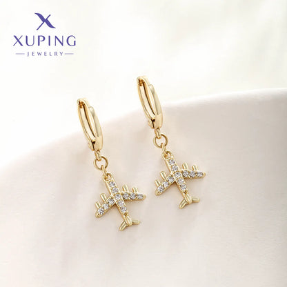 1 Pair XUPING Simple Style Airplane Plating Copper Artificial Gemstones 18K Gold Plated Drop Earrings