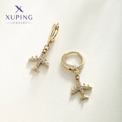 1 Pair XUPING Simple Style Airplane Plating Copper Artificial Gemstones 18K Gold Plated Drop Earrings