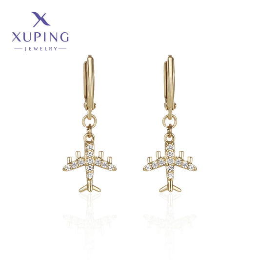 1 Pair XUPING Simple Style Airplane Plating Copper Artificial Gemstones 18K Gold Plated Drop Earrings