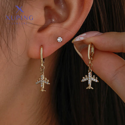 1 Pair XUPING Simple Style Airplane Plating Copper Artificial Gemstones 18K Gold Plated Drop Earrings