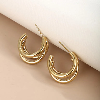 1 Pair Xuping Simple Style C Shape Plating Stainless Steel 14k Gold Plated White Gold Plated Ear Studs