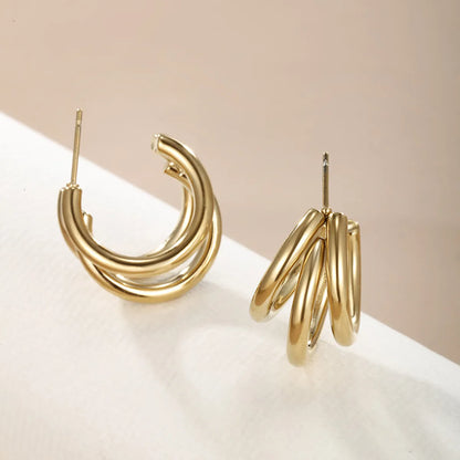 1 Pair Xuping Simple Style C Shape Plating Stainless Steel 14k Gold Plated White Gold Plated Ear Studs