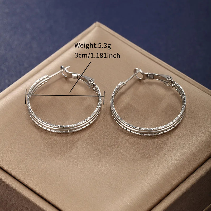 1 Pair XUPING Simple Style Circle 304 Stainless Steel Hoop Earrings