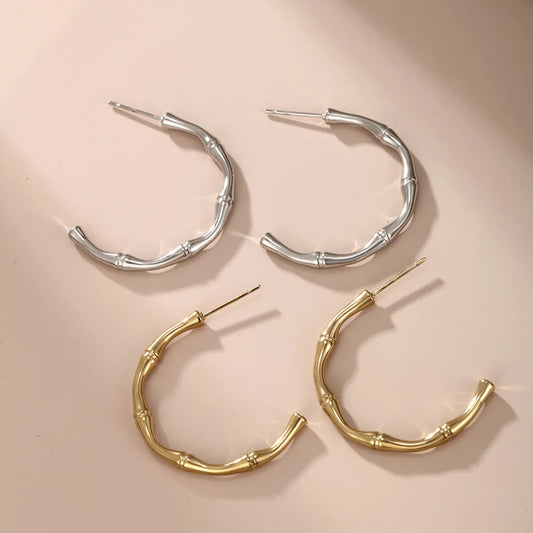 1 Pair Xuping Simple Style Commute C Shape Plating Stainless Steel 14k Gold Plated White Gold Plated Ear Studs