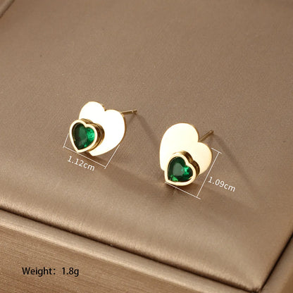 1 Pair Xuping Simple Style Commute Coconut Tree Heart Shape Butterfly Plating Inlay Stainless Steel Artificial Gemstones 14k Gold Plated Ear Studs