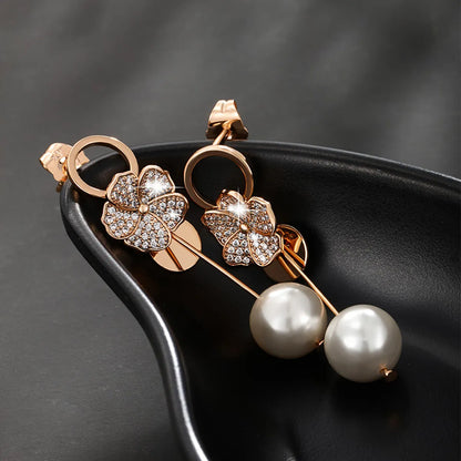 1 Pair Xuping Simple Style Commute Flower Plating Inlay Alloy Artificial Gemstones Artificial Pearls 18k Gold Plated Drop Earrings