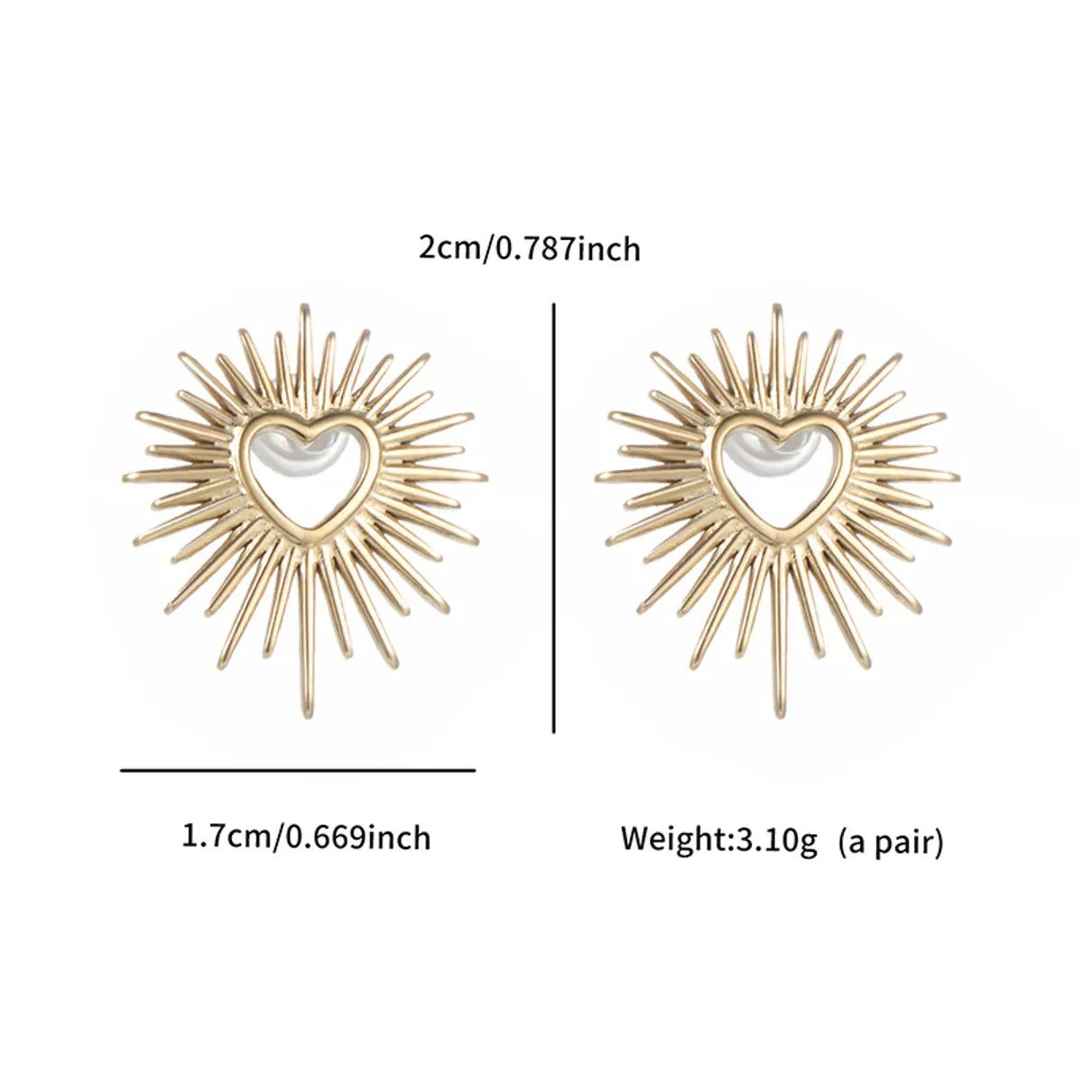 1 Pair XUPING Simple Style Commute Heart Shape Plating 304 Stainless Steel 18K Gold Plated Ear Studs