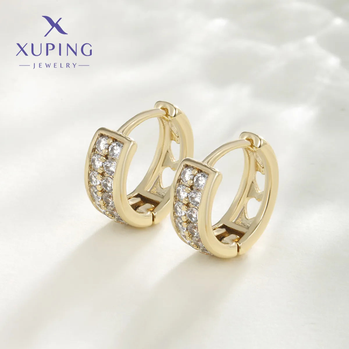 1 Pair XUPING Simple Style Commute Round Plating Copper Artificial Gemstones 18K Gold Plated Platinum Plated Earrings