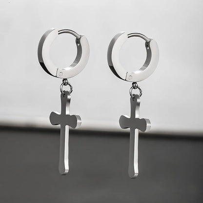 1 Pair Xuping Simple Style Cross Plating Stainless Steel 14k Gold Plated 18k Gold Plated Drop Earrings