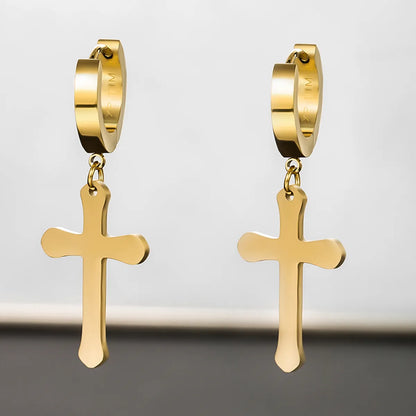 1 Pair Xuping Simple Style Cross Plating Stainless Steel 14k Gold Plated 18k Gold Plated Drop Earrings