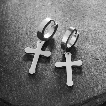 1 Pair Xuping Simple Style Cross Plating Stainless Steel 14k Gold Plated 18k Gold Plated Drop Earrings