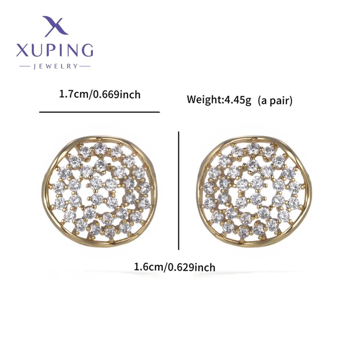 1 Pair XUPING Simple Style Geometric Flower Hollow Out Inlay Copper Artificial Gemstones 18K Gold Plated Ear Studs