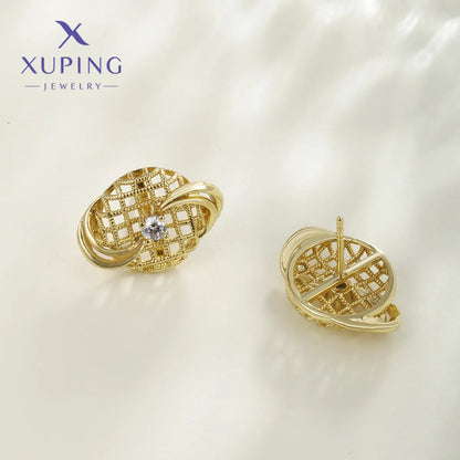 1 Pair XUPING Simple Style Geometric Flower Hollow Out Inlay Copper Artificial Gemstones 18K Gold Plated Ear Studs