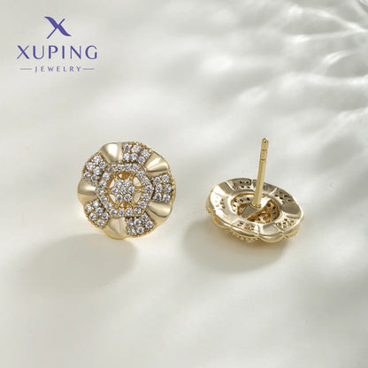 1 Pair XUPING Simple Style Geometric Flower Hollow Out Inlay Copper Artificial Gemstones 18K Gold Plated Ear Studs