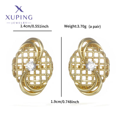 1 Pair XUPING Simple Style Geometric Flower Hollow Out Inlay Copper Artificial Gemstones 18K Gold Plated Ear Studs