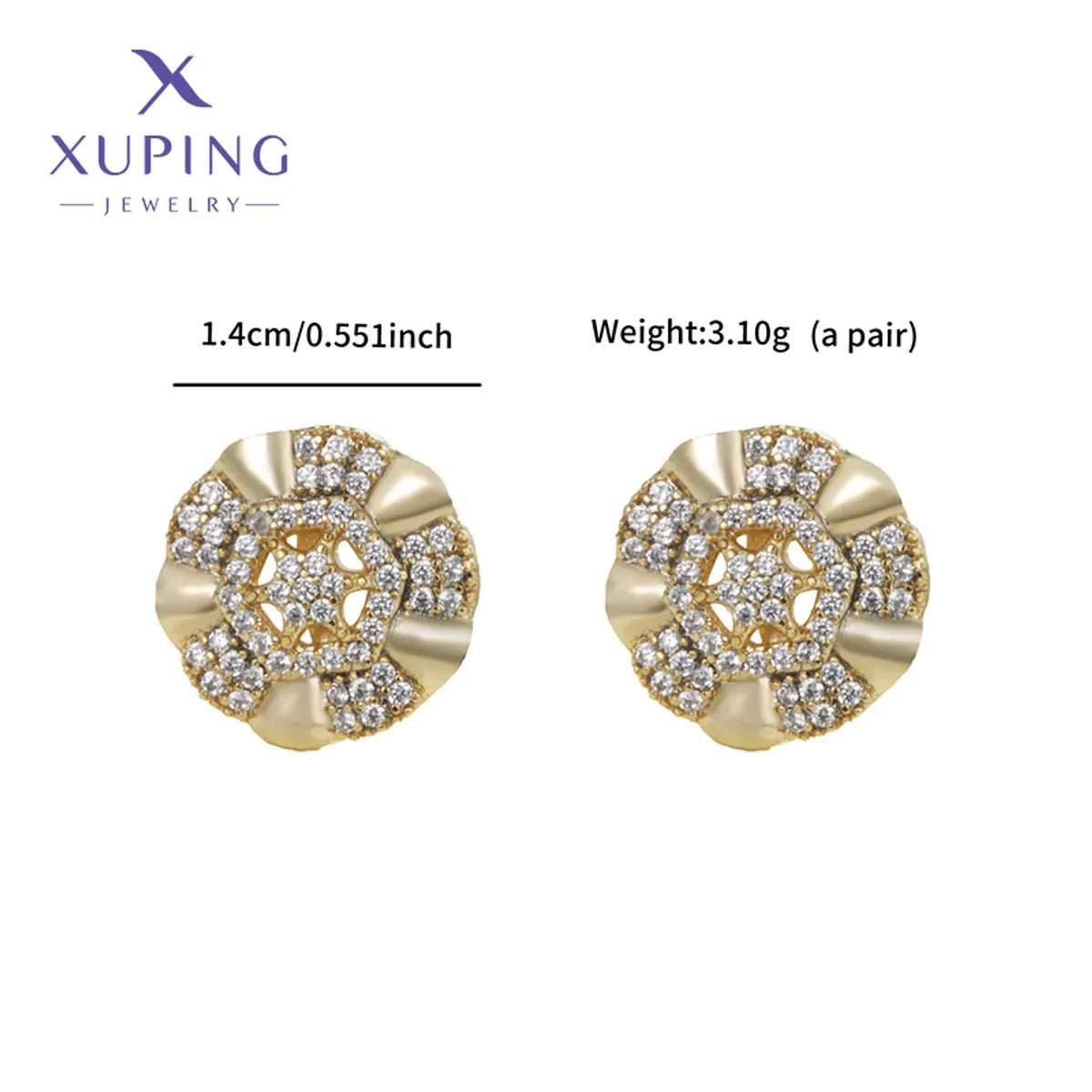 1 Pair XUPING Simple Style Geometric Flower Hollow Out Inlay Copper Artificial Gemstones 18K Gold Plated Ear Studs