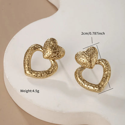 1 Pair Xuping Simple Style Geometric Heart Shape Irregular Plating Stainless Steel 14k Gold Plated Hoop Earrings Ear Studs