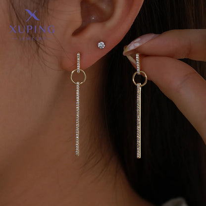 1 Pair XUPING Simple Style Geometric Plating Copper Artificial Gemstones 18K Gold Plated Drop Earrings