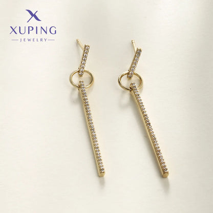 1 Pair XUPING Simple Style Geometric Plating Copper Artificial Gemstones 18K Gold Plated Drop Earrings