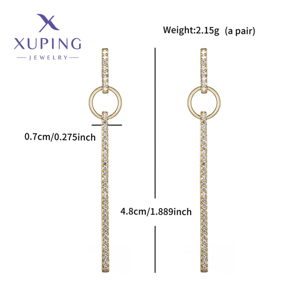 1 Pair XUPING Simple Style Geometric Plating Copper Artificial Gemstones 18K Gold Plated Drop Earrings