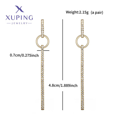 1 Pair XUPING Simple Style Geometric Plating Copper Artificial Gemstones 18K Gold Plated Drop Earrings