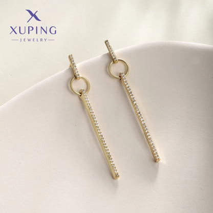 1 Pair XUPING Simple Style Geometric Plating Copper Artificial Gemstones 18K Gold Plated Drop Earrings