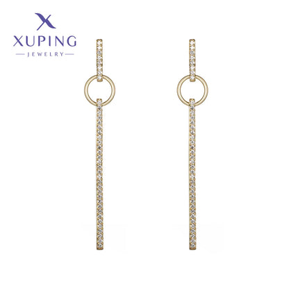 1 Pair XUPING Simple Style Geometric Plating Copper Artificial Gemstones 18K Gold Plated Drop Earrings