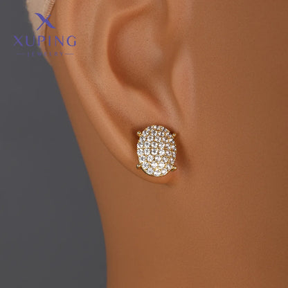 1 Pair XUPING Simple Style Geometric Round Inlay Copper Artificial Gemstones 18K Gold Plated Ear Studs