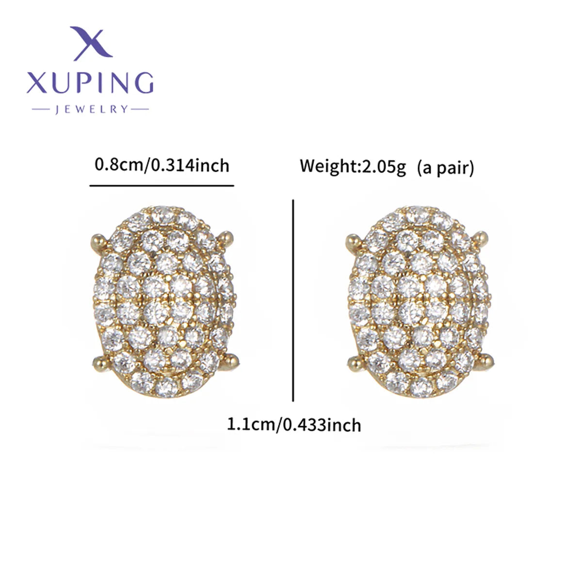 1 Pair XUPING Simple Style Geometric Round Inlay Copper Artificial Gemstones 18K Gold Plated Ear Studs