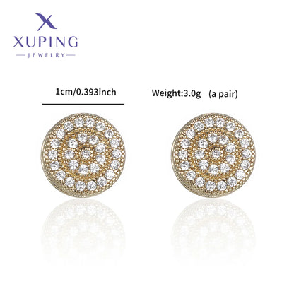 1 Pair XUPING Simple Style Geometric Round Inlay Copper Artificial Gemstones 18K Gold Plated Ear Studs